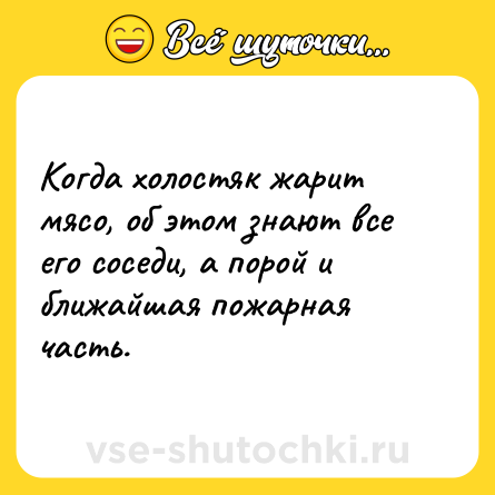 Шутка: Когда холостяк жарит мясо, об этом знают все его соседи, а порой и ближайшая пожарная часть.