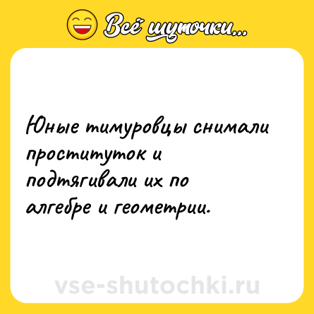Шутка: Юные тимуровцы снимали проституток и подтягивали их по алгебре и геометрии.