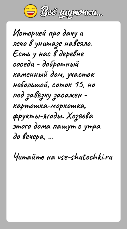 История: Историей про дачу и лечо в унитазе навеяло. Есть у нас в деревне соседи - добротный каменный дом, участок небольшой,