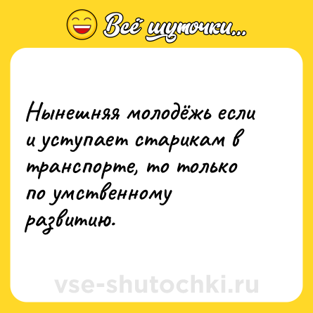 Шутка: Нынешняя молодёжь если и уступает старикам в транспорте, то только по умственному развитию.