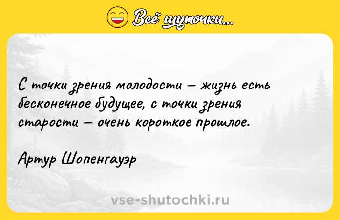 Цитата: С точки зрения молодости жизнь есть бесконечное будущее, с точки зрения старости очень короткое прошлое.Артур Шопенгауэр