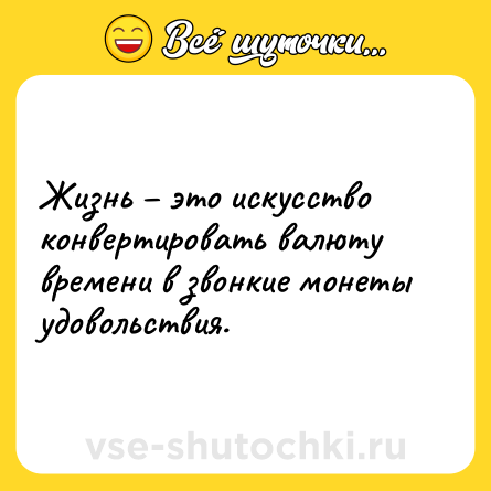 Шутка: Жизнь – это искусство конвертировать валюту времени в звонкие монеты удовольствия.