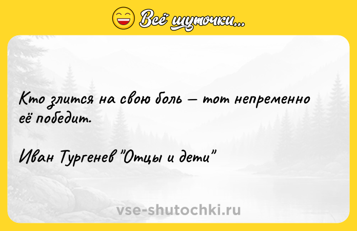 Цитата: Кто злится на свою боль тот непременно её победит. Иван Тургенев Отцы и дети