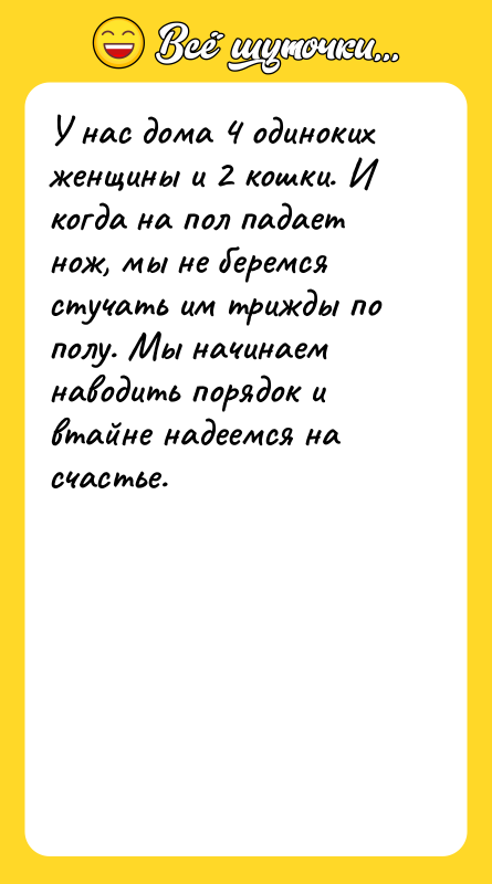 У нас дома 4 одиноких женщины и 2 кошки. И