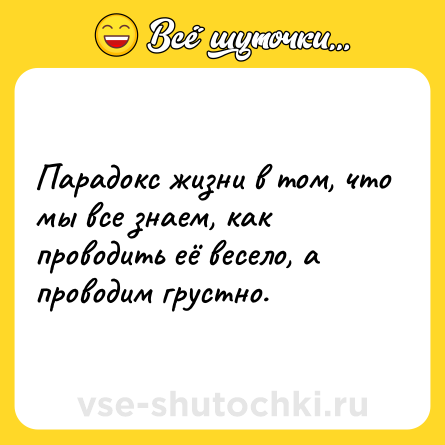 Шутка: Парадокс жизни в том, что мы все знаем, как проводить её весело, а проводим грустно.