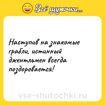 Шутка: Наступив на знакомые грабли, истинный джентльмен всегда поздоровается!