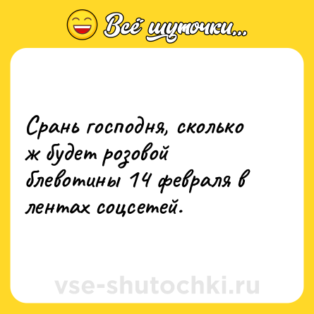 Шутка: Срань господня, сколько ж будет розовой блевотины 14 февраля в лентах соцсетей.