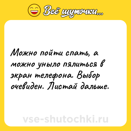 Шутка: Можно пойти спать, а можно уныло пялиться в экран телефона. Выбор очевиден. Листай дальше.