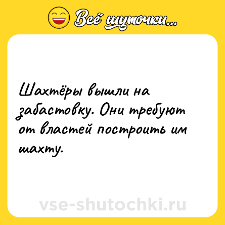 Шутка: Шахтёры вышли на забастовку. Они требуют от властей построить им шахту.