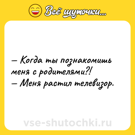Шутка: — Когда ты познакомишь меня с родителями?! <br>— Меня растил телевизор.