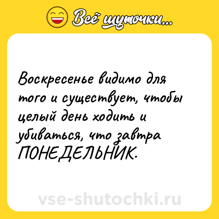 Шутка: Воскресенье видимо для того и существует, чтобы целый день ходить и убиваться, что завтра ПОНЕДЕЛЬНИК.