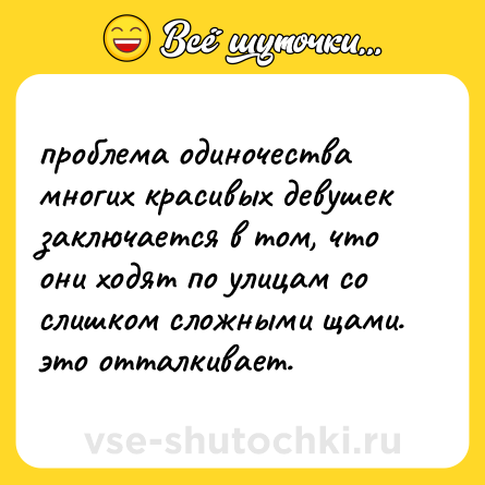 Шутка: проблема одиночества многих красивых девушек заключается в том, что они ходят по улицам со слишком сложными щами. это отталкивает.