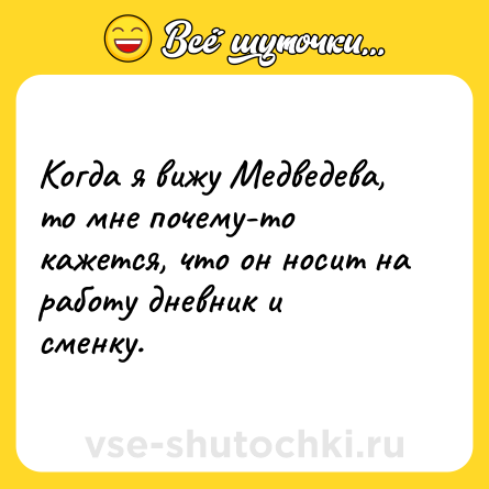 Шутка: Когда я вижу Медведева, то мне почему-то кажется, что он носит на работу дневник и сменку.