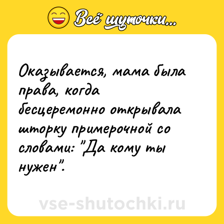 Шутка: Оказывается, мама была права, когда бесцеремонно открывала шторку примерочной со словами: "Да кому ты нужен".