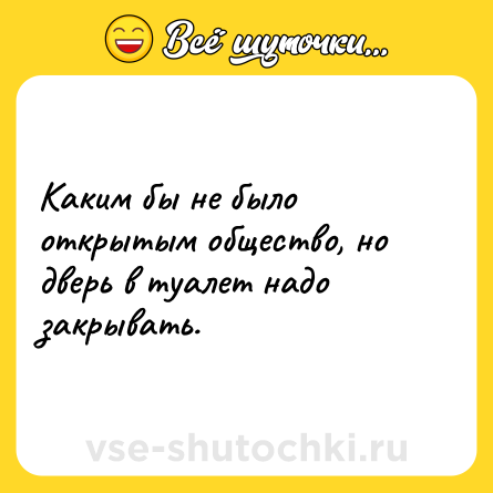 Шутка: Каким бы не было открытым общество, но дверь в туалет надо закрывать.
