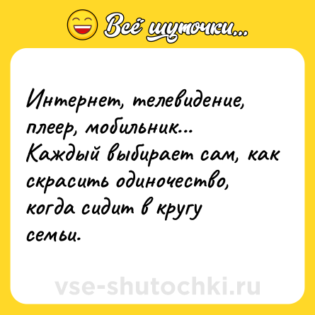 Шутка: Интернет, телевидение, плеер, мобильник... Каждый выбирает сам, как скрасить одиночество, когда сидит в кругу семьи.