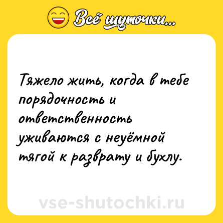 Шутка: Тяжело жить, когда в тебе порядочность и ответственность уживаются с неуёмной тягой к разврату и бухлу.