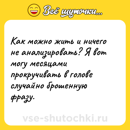 Шутка: Как можно жить и ничего не анализировать? Я вот могу месяцами прокручивать в голове случайно брошенную фразу.