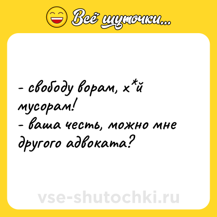 Шутка: - свободу ворам, х*й мусорам!<br>- ваша честь, можно мне другого адвоката?