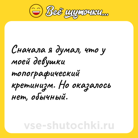Шутка: Сначала я думал, что у моей девушки топографический кретинизм. Но оказалось нет, обычный.