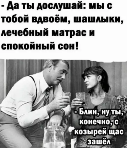 Идеальный план на выходные 🍖💤 - - Да ты дослушай: мы с тобой вдвоём, шашлыки, лечебный