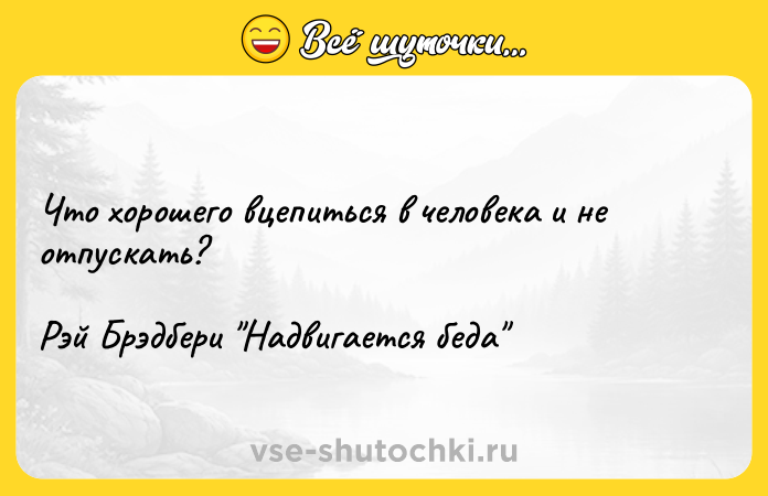 Цитата: Что хорошего вцепиться в человека и не отпускать?Рэй Брэдбери Надвигается беда
