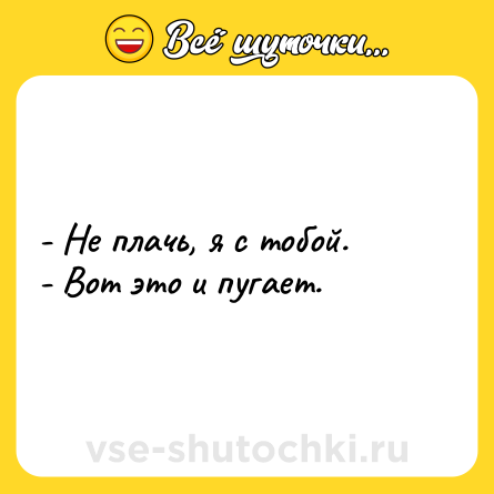 Шутка: - Не плачь, я с тобой.<br>- Вот это и пугает.