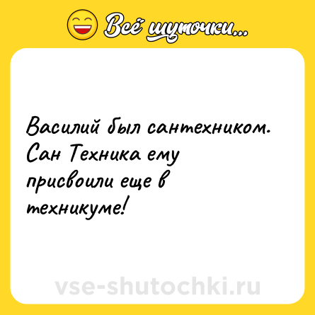 Шутка: Василий был сантехником. Сан Техника ему присвоили еще в техникуме!