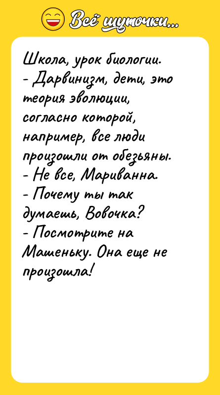 Школа, урок биологии. - Дарвинизм, дети, это теория эволюции, согласно