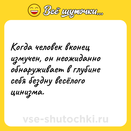 Шутка: Когда человек вконец измучен, он неожиданно обнаруживает в глубине себя бездну весёлого цинизма.