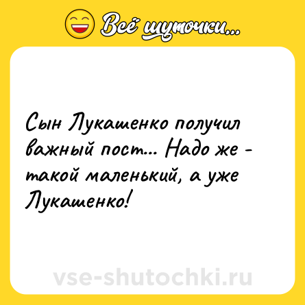 Шутка: Сын Лукашенко получил важный пост... Надо же - такой маленький, а уже Лукашенко!