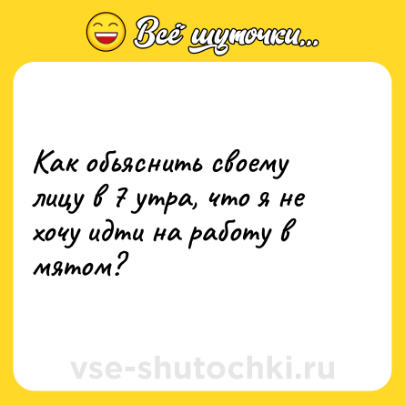 Шутка: Как обьяснить своему лицу в 7 утра, что я не хочу идти на работу в мятом?