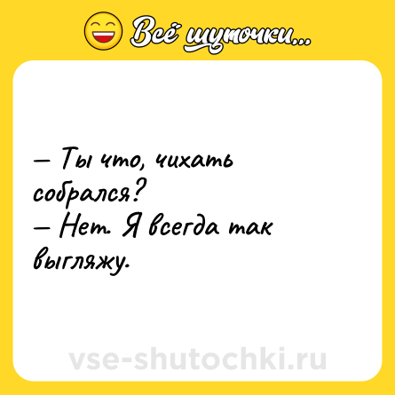Шутка: — Ты что, чихать собрался?<br>— Нет. Я всегда так выгляжу.