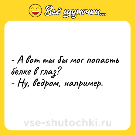 Шутка: - А вот ты бы мог попасть белке в глаз?<br>- Ну, ведром, например.