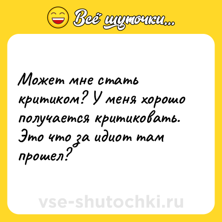 Шутка: Может мне стать критиком? У меня хорошо получается критиковать. Это что за идиот там прошел?