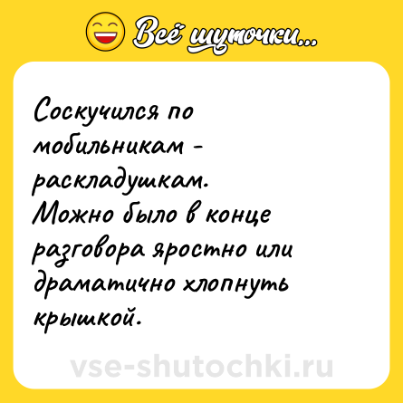 Шутка: Соскучился по мобильникам - раскладушкам. Можно было в конце разговора яростно или драматично хлопнуть крышкой.