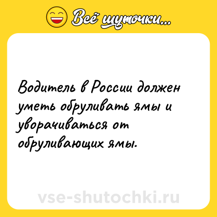 Шутка: Водитель в России должен уметь обруливать ямы и уворачиваться от обруливающих ямы.
