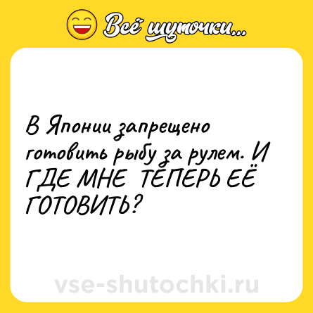 Шутка: В Японии запрещено готовить рыбу за рулем. И ГДЕ МНЕ  ТЕПЕРЬ ЕЁ ГОТОВИТЬ?