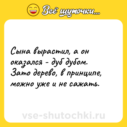 Шутка: Сына вырастил, а он оказался - дуб дубом. Зато дерево, в принципе, можно уже и не сажать.