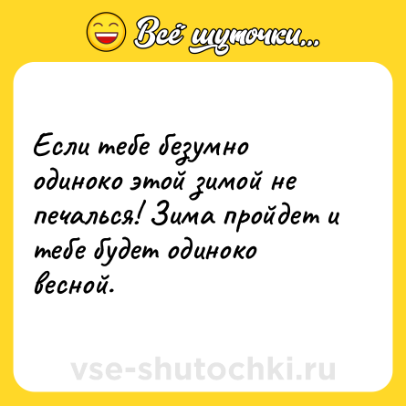 Шутка: Если тебе безумно одиноко этой зимой не печалься! Зима пройдет и тебе будет одиноко весной.