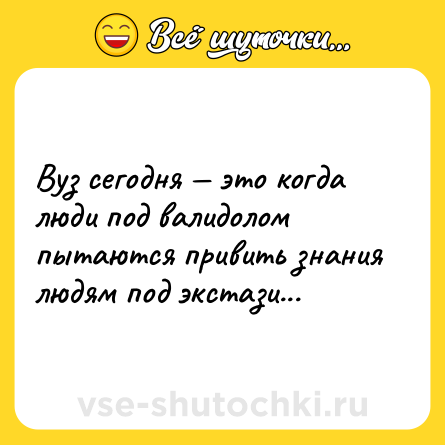 Шутка: Вуз сегодня — это когда люди под валидолом пытаются привить знания людям под экстази...