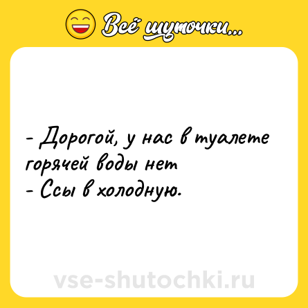 Шутка: - Дорогой, у нас в туалете горячей воды нет<br>- Ссы в холодную.