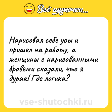 Шутка: Нарисовал себе усы и пришел на работу, а женщины с нарисованными бровями сказали, что я дурак! Где логика?