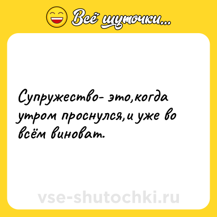 Шутка: Супружество- это,когда утром проснулся,и уже во всём виноват.
