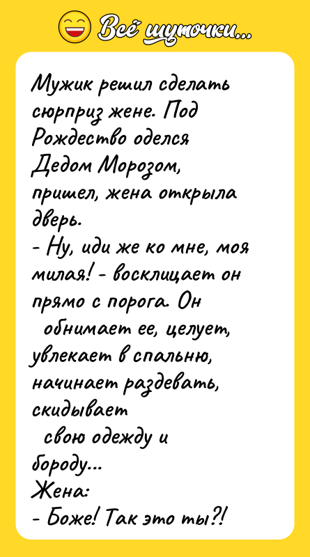 Мужик решил сделать сюрприз жене. Под Рождество оделся Дедом Морозом,