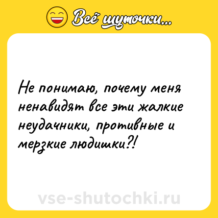 Шутка: Не понимаю, почему меня ненавидят все эти жалкие неудачники, противные и мерзкие людишки?!