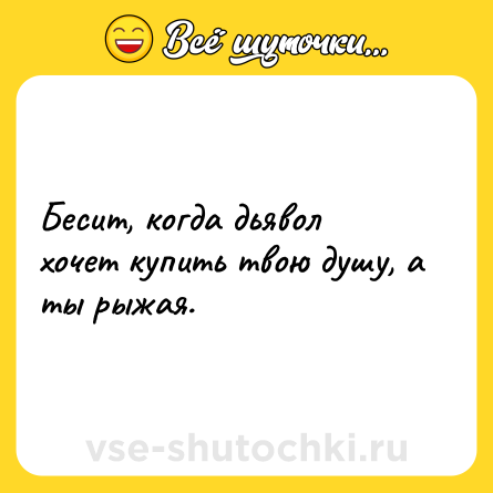 Шутка: Бесит, когда дьявол хочет купить твою душу, а ты рыжая.