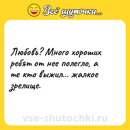 Шутка: Любовь? Много хороших ребят от нее полегло, а те кто выжил… жалкое зрелище.