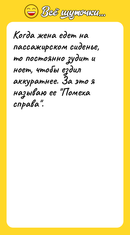 Когда жена едет на пассажирском сиденье, то постоянно зудит и