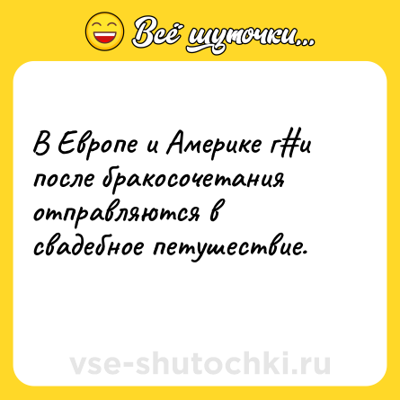 Шутка: В Европе и Америке г и после бракосочетания отправляются в свадебное петушествие.